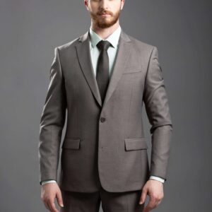 Costume 2 Pièces Slim Uni Chiné - Marron Clair