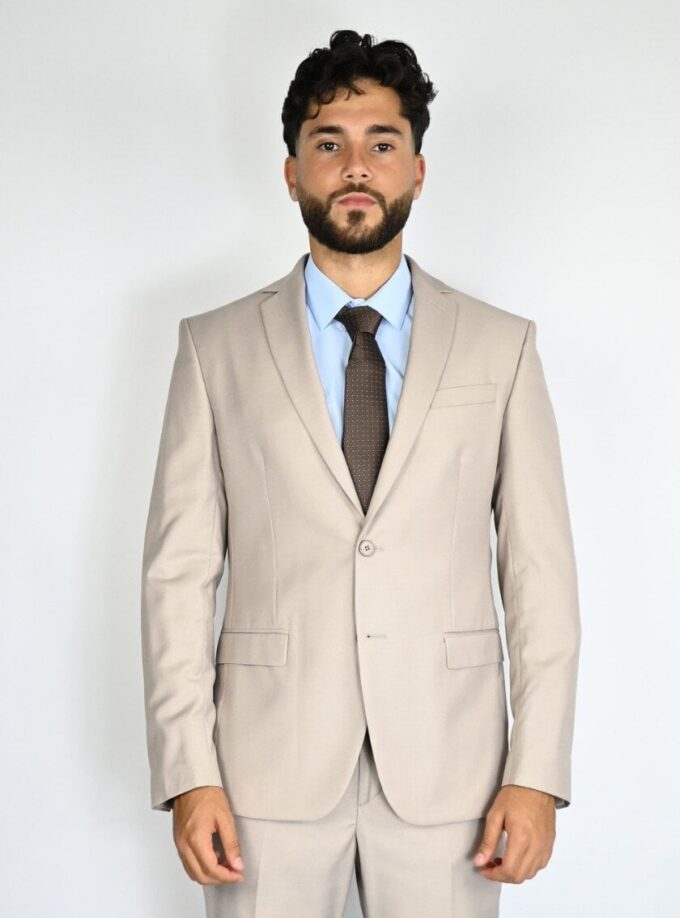 Costume 2 Pièces Ajusté Uni - Beige Clair