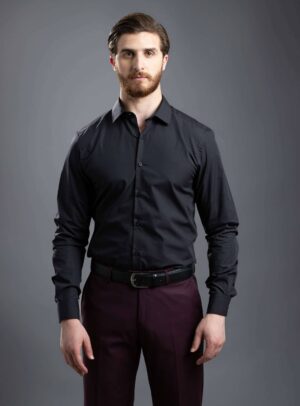 Chemise Slim Uni Poplin - Noir