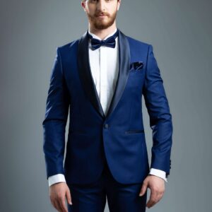 Costume 2 Pièces Smoking Slim Col Châle Ajustée Uni - Bleu Royale