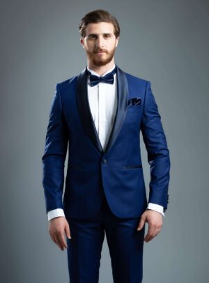 Costume 2 Pièces Smoking Slim Col Châle Ajustée Uni - Bleu Royale