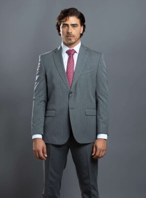 Costume 2 Pièces Ajusté Rayé - Gris Chiné