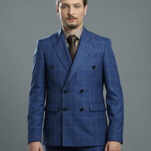 Costume 2 Pièces Slim Croisé Cole Pointe Carreaux - Bleu