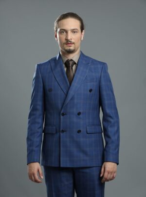 Costume 2 Pièces Slim Croisé Cole Pointe Carreaux - Bleu