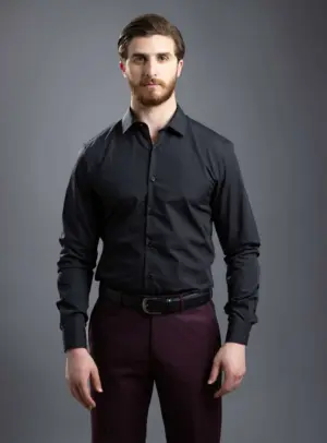 Chemise Slim Uni Poplin - Noir