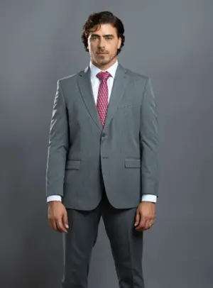 Costume 2 Pièces Ajusté Rayé - Gris Chiné