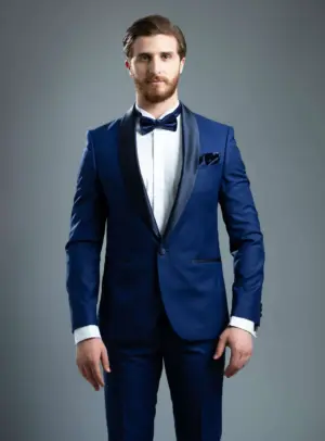 Costume 2 Pièces Smoking Slim Col Châle Ajustée Uni - Bleu Royale