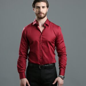 Chemise Slim Uni Satiné - Bordeaux