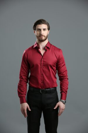 Chemise Slim Uni Satiné - Bordeaux