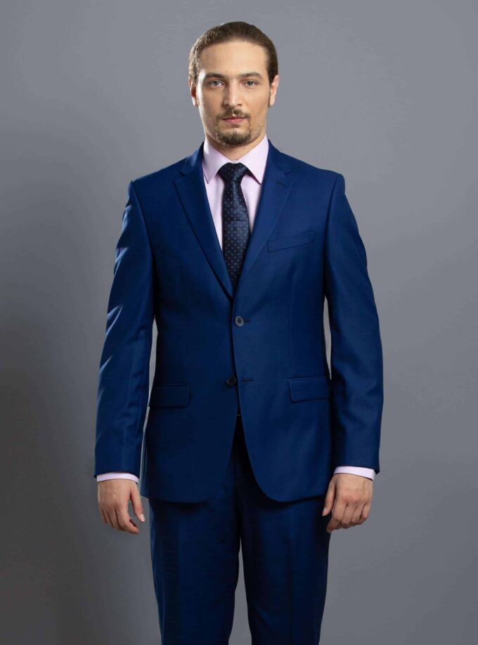 Costume 2 Pièces Ajusté Uni - Bleu Royale