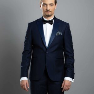 Costume 2 Pièces Smoking Cole Pointe Slim Uni - Bleu Marine