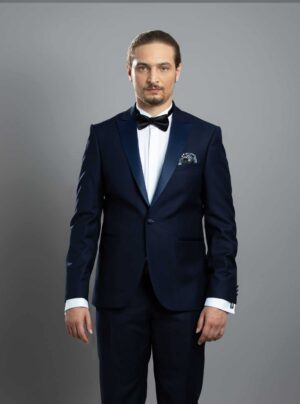 Costume 2 Pièces Smoking Cole Pointe Slim Uni - Bleu Marine
