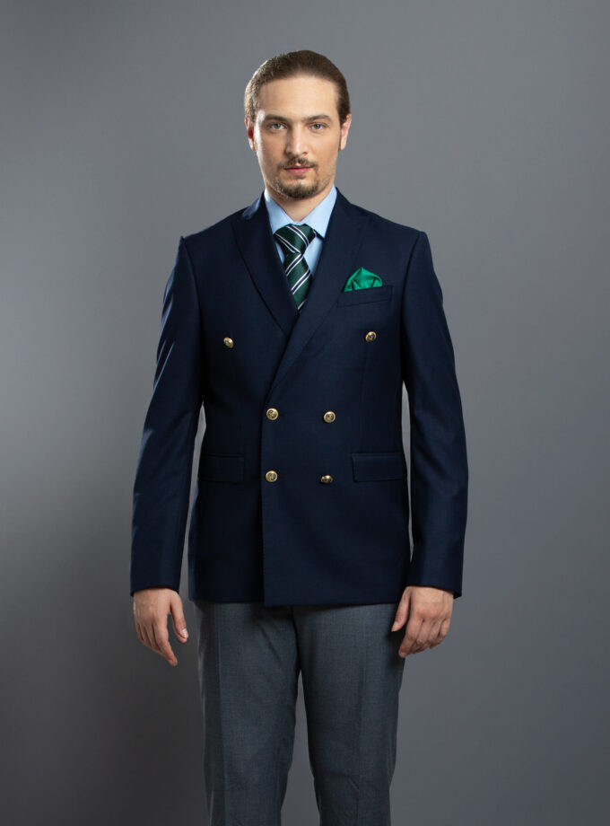 blazer croisé uni slim – bleu marine