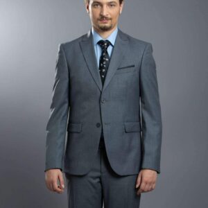 Costume 2 pièces Col Pointe Slim Uni - Gris