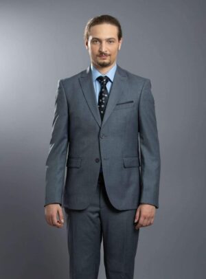 Costume 2 pièces Col Pointe Slim Uni - Gris