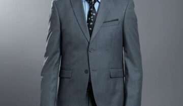 Costume 2 pièces Col Pointe Slim Uni – Gris
