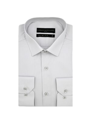 Chemise Slim Fit Uni Poplin - Gris Clair