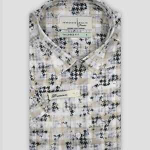 Chemise Ajustée imprimée pied de poule - Beige