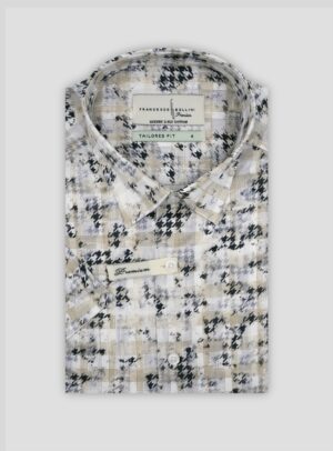 Chemise Ajustée imprimée pied de poule - Beige
