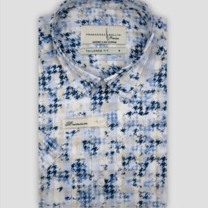 Chemise Ajustée imprimée pied de poule - Bleu Ciel