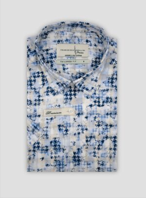 Chemise Ajustée imprimée pied de poule - Bleu Ciel