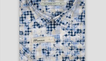 Chemise Ajustée imprimée  pied de poule – Bleu Ciel