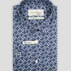 Chemise Ajustée imprimée Géométrique - Bleu Ciel