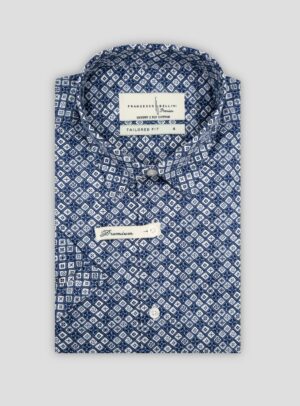 Chemise Ajustée imprimée Géométrique - Bleu Ciel