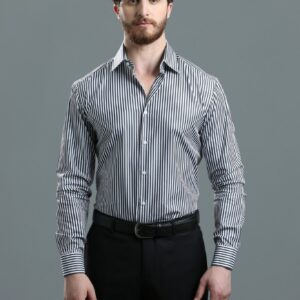 Chemise Ajustée Satiné Rayé - Noir