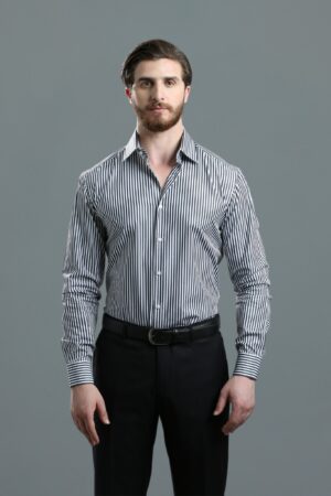 Chemise Ajustée Satiné Rayé - Noir