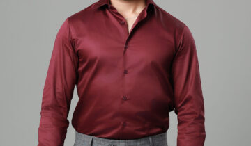 Chemise Ajustée Uni Satiné – Bordeaux