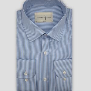 Chemise Ajustée Rayée satinée - Bleu Ciel