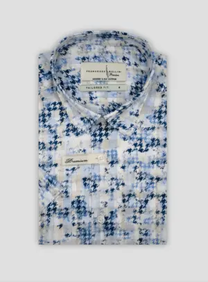 Chemise Ajustée imprimée pied de poule - Bleu Ciel