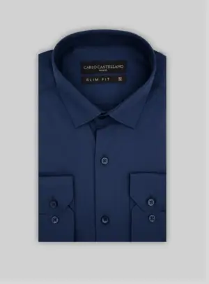 Chemise Slim Fit Uni Poplin - Marine