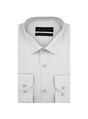 Chemise Slim Fit Uni Poplin - Gris Clair