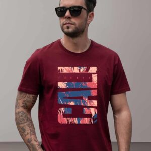 T-shirt Ajusté Coton Imprimé - Bordeaux