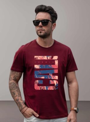 T-shirt Ajusté Coton Imprimé - Bordeaux