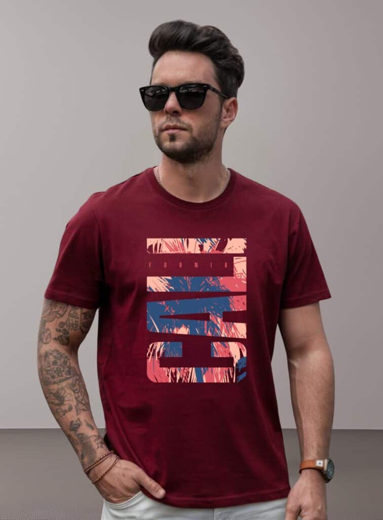 T-shirt Ajusté Coton Imprimé - Bordeaux