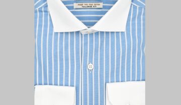 Chemise Ajustée rayé Col Blanc Poignet Blanc – Bleu ciel