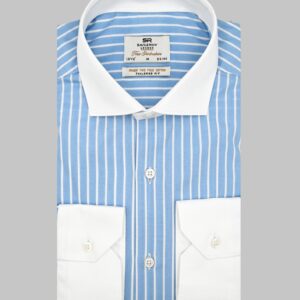 Chemise Ajustée rayé Col Blanc Poignet Blanc - Bleu ciel