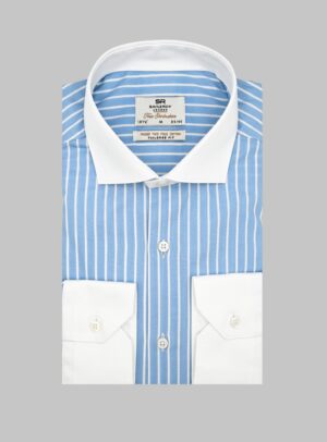 Chemise Ajustée rayé Col Blanc Poignet Blanc - Bleu ciel