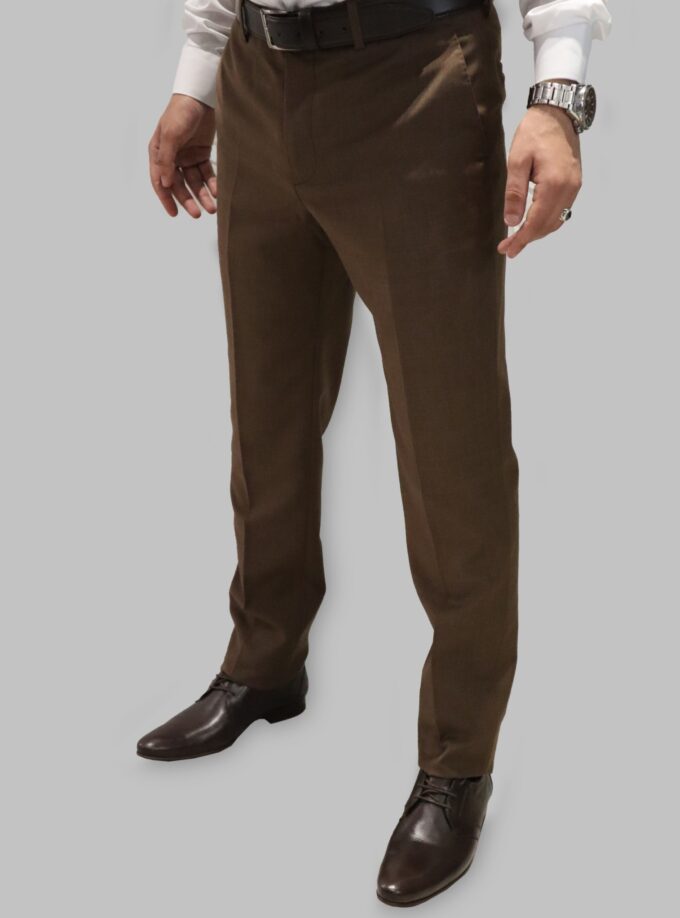 Pantalon Ville Chiné Coupe Ajusté - Marron Chiné