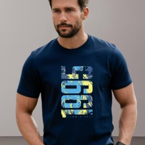 T-shirt Ajusté Coton Imprimé - Bleu Marine