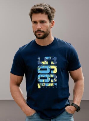 T-shirt Ajusté Coton Imprimé - Bleu Marine