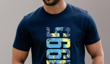 T-shirt Ajusté Coton Imprimé – Bleu Marine