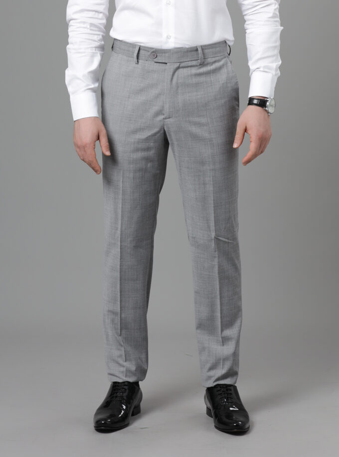 Pantalon Ville Chiné Coupe Ajusté – Gris Clair