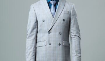 Costume 2 Pièces Slim Croisé Col Pointe Carreaux – Gris