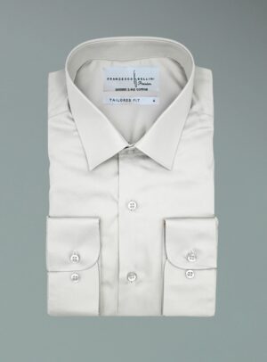Chemise Ajustée Uni Satiné - Gris Clair