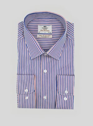 Chemise Ajustée À Rayures - Bleu Rouge