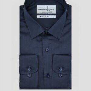 Chemise Ajustée Satinée – Bleu Marine